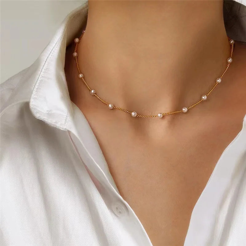 Simple Pearl Choker Necklaces for Women