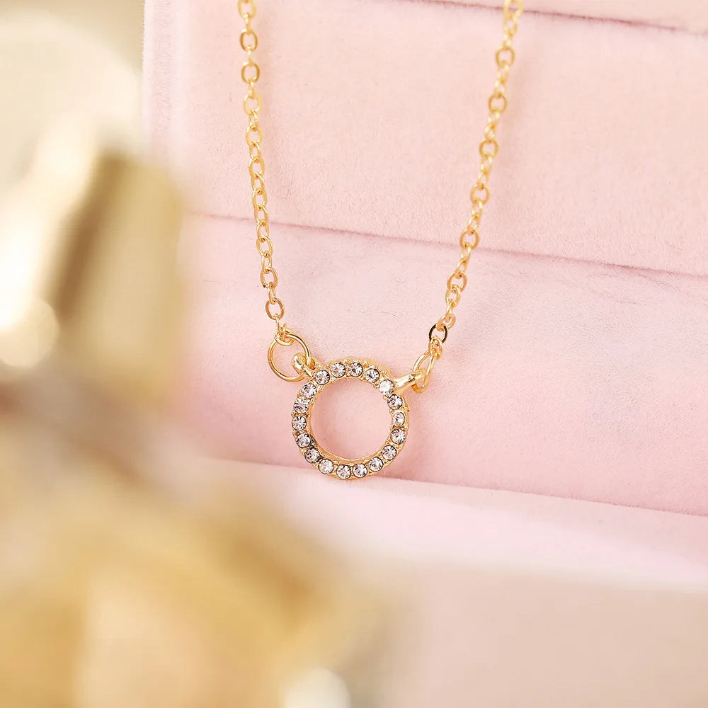 Elegant Jewelry Crystal Circle Pendant Necklace Women Fashion