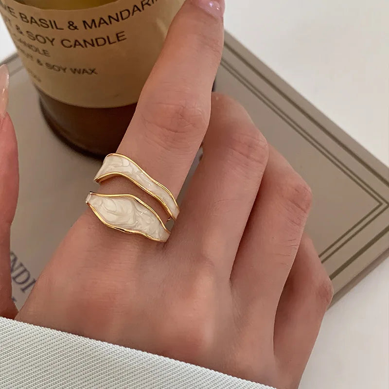 Women Fashion Retro Geometric Gold Colour Metal Rings