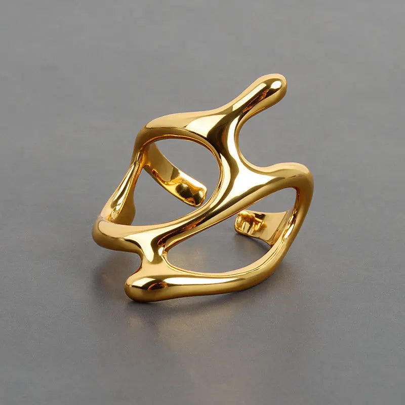 Women Fashion Retro Geometric Gold Colour Metal Rings