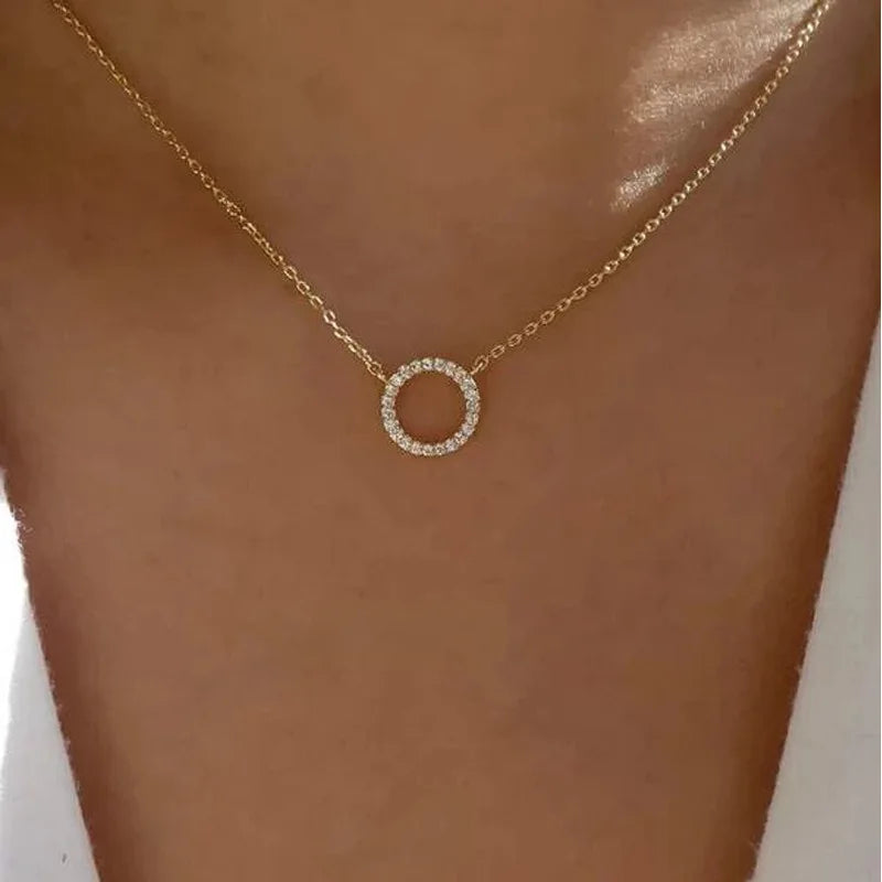 Elegant Jewelry Crystal Circle Pendant Necklace Women Fashion