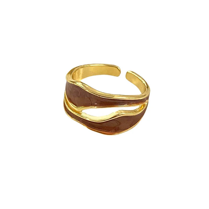 Women Fashion Retro Geometric Gold Colour Metal Rings