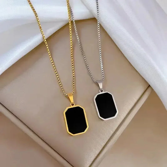 Women Neck Chain Black Exquisite Minimalist Square Pendant